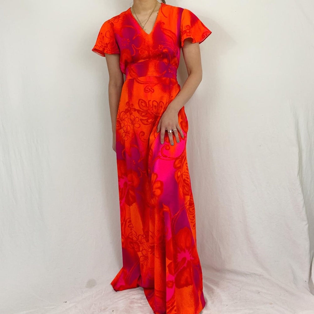 Hawaiian Print Neon Maxi Dress